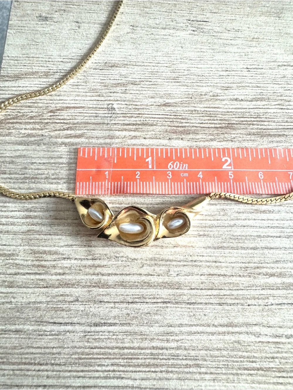 Vintage Gold Filled Triple Calla Lily  Pearl Necklace.